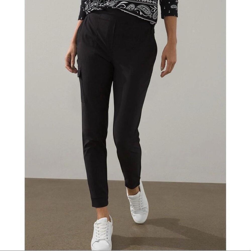 NEW Chico’s m pants LARGE 3 BLACK spandex packable travel Pocket Pull On